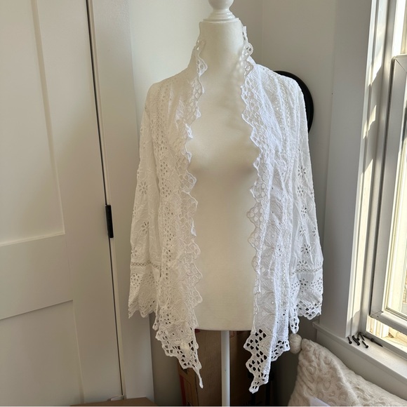 NWT! Lauren Ralph Lauren White Lace Open Front Cardigan - Picture 3 of 11